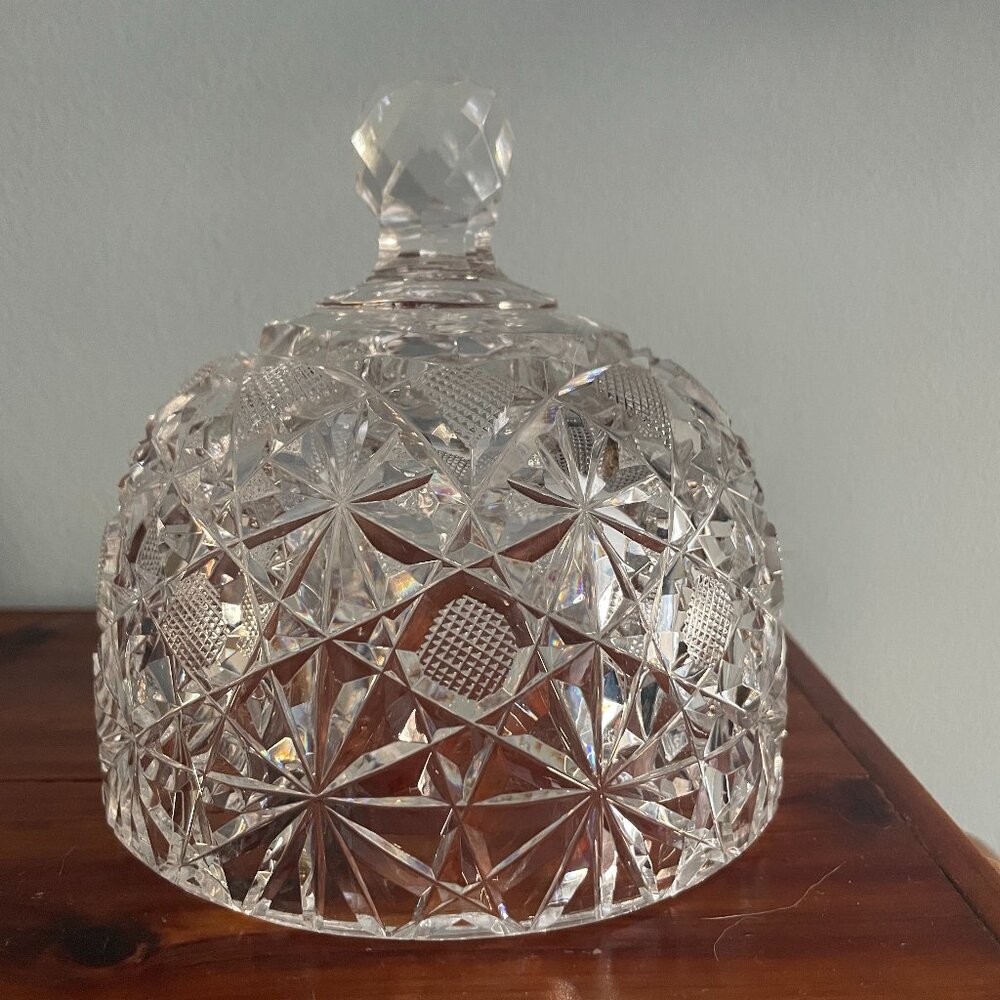 Crystal Cut Glass Dome Cheese Butter American Brilliant Period Hobstar